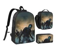 JKLQWC Lot de 3 sacs à dos avec sac à déjeuner isotherme et trousse à crayons pour étudiants, adolescents, filles, garçons et jeunes filles 43,2 cm, De nombreux zombies, Taille unique, Sac à dos