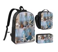 JKLQWC Lot de 3 sacs à dos avec sac à déjeuner isotherme et trousse à crayons pour étudiants, adolescents, filles, garçons et filles, 43,2 cm, Coquillage de bouteille, Taille unique, Sac à dos d'école