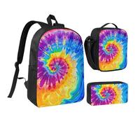 JKLQWC Lot de 3 sacs à dos avec sac à déjeuner isotherme et trousse à crayons pour étudiants, adolescents, filles, garçons - 43,2 cm - Motif Père Noël, Coloré Tie Dye., Taille unique, Sac à dos
