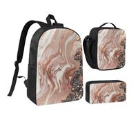 JKLQWC Lot de 3 sacs à dos avec sac à déjeuner isotherme et trousse à crayons pour étudiants, adolescents, filles, garçons et jeunes filles 43,2 cm, Couleur marbre or rose., Taille unique, Sac à dos