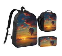 JKLQWC Lot de 3 sacs à dos avec sac à déjeuner isotherme et trousse à crayons pour étudiants, adolescents, filles, garçons et jeunes filles 43,2 cm, Montgolfière Coucher de soleil, Taille unique, Sac