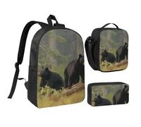 JKLQWC Lot de 3 sacs à dos avec sac à déjeuner isotherme et trousse à crayons pour étudiants, adolescents, filles, garçons et filles, 43,2 cm, Ours noirs., Taille unique, Sac à dos d'école