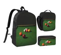 JKLQWC Lot de 3 sacs à dos avec sac à déjeuner isotherme et trousse à crayons pour étudiants, adolescents, filles, garçons et filles, 43,2 cm, Billard., Taille unique, Sac à dos d'école