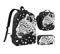 JKLQWC Lot de 3 sacs à dos avec sac à déjeuner isotherme et trousse à crayons pour étudiants, adolescents, filles, garçons et filles, 43,2 cm, Imprimé léopard noir., Taille unique, Sac à dos d'école