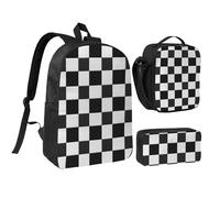 JKLQWC Lot de 3 sacs à dos avec sac à déjeuner isotherme et trousse à crayons pour étudiants, adolescents, filles, garçons et filles, 43,2 cm, noir/blanc, Taille unique, Sac à dos d'école