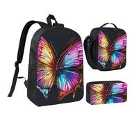 JKLQWC Lot de 3 sacs à dos avec sac à déjeuner isotherme et trousse à crayons pour étudiants, adolescents, filles, garçons - 43,2 cm - Motif Père Noël, Imprimé papillon coloré, Taille unique, Sac à