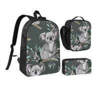 JKLQWC Lot de 3 sacs à dos avec sac à déjeuner isotherme et trousse à crayons pour étudiants, adolescents, filles, garçons et jeunes filles 43,2 cm, Joli koala, Taille unique, Sac à dos d'école