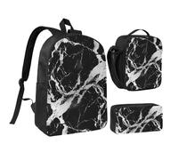 JKLQWC Lot de 3 sacs à dos avec sac à déjeuner isotherme et trousse à crayons pour étudiants, adolescents, filles, garçons et filles, 43,2 cm, Marbre noir et blanc, Taille unique, Sac à dos d'école