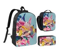 JKLQWC Lot de 3 sacs à dos avec sac à déjeuner isotherme et trousse à crayons pour étudiants, adolescents, filles, garçons - 43,2 cm - Motif Père Noël, Dessin animé poisson coloré, Taille unique, Sac