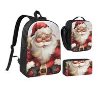 JKLQWC Lot de 3 sacs à dos avec sac à déjeuner isotherme et trousse à crayons pour étudiants, adolescents, filles, garçons - 43,2 cm - Motif Père Noël, Joli Père Noël., Taille unique, Sac à dos