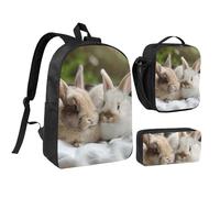 JKLQWC Lot de 3 sacs à dos avec sac à déjeuner isotherme et trousse à crayons pour étudiants, adolescents, filles, garçons - 43,2 cm - Motif Père Noël, Jolis lapins, Taille unique, Sac à dos d'école
