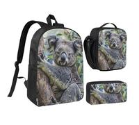 JKLQWC Lot de 3 sacs à dos avec sac à déjeuner isotherme et trousse à crayons pour étudiants, adolescents, filles, garçons et jeunes filles 43,2 cm, koala, Taille unique, Sac à dos d'école