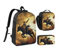 JKLQWC Lot de 3 sacs à dos avec sac à déjeuner isotherme et trousse à crayons pour étudiants, adolescents, filles, garçons - 43,2 cm - Marron, Cool Bull Riding, Taille unique, Sac à dos d'école