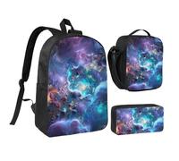 JKLQWC Lot de 3 sacs à dos avec sac à déjeuner isotherme et trousse à crayons pour étudiants, adolescents, filles, garçons - 43,2 cm - Marron, Espace univers graphique coloré, Taille unique, Sac à dos