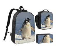 JKLQWC Lot de 3 sacs à dos avec sac à déjeuner isotherme et trousse à crayons pour étudiants, adolescents, filles, garçons - 43,2 cm - Motif Père Noël, Adorable pingouin., Taille unique, Sac à dos