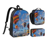 JKLQWC Lot de 3 sacs à dos avec sac à déjeuner isotherme et trousse à crayons pour étudiants, adolescents, filles, garçons et jeunes filles 43,2 cm, Montgolfières., Taille unique, Sac à dos d'école
