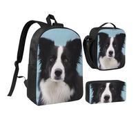 JKLQWC Lot de 3 sacs à dos avec sac à déjeuner isotherme et trousse à crayons pour étudiants, adolescents, filles, garçons et filles, 43,2 cm, Border Collie., Taille unique, Sac à dos d'école