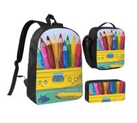 JKLQWC Lot de 3 sacs à dos avec sac à déjeuner isotherme et trousse à crayons pour étudiants, adolescents, filles, garçons - 43,2 cm - Motif Père Noël, Jolie boîte à crayons, Taille unique, Sac à dos