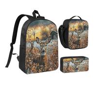 JKLQWC Lot de 3 sacs à dos colorés avec imprimé cupcakes Happy Birthday - 43,2 cm - Sac à déjeuner isotherme et trousse à crayons pour étudiants, adolescents, filles, garçons, Camouflage Cerf, Taille