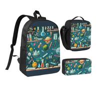 JKLQWC Lot de 3 sacs à dos colorés avec imprimé cupcakes Happy Birthday - 43,2 cm - Sac à déjeuner isotherme et trousse à crayons pour étudiants, adolescents, filles, garçons, Thème de dessin animé