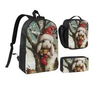 JKLQWC Lot de 3 sacs à dos colorés avec imprimé cupcakes Happy Birthday - 43,2 cm - Sac à déjeuner isotherme et trousse à crayons pour étudiants, adolescents, filles, garçons, Lapin de Noël, Taille