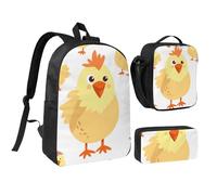 JKLQWC Lot de 3 sacs à dos colorés avec imprimé cupcakes Happy Birthday - 43,2 cm - Sac à déjeuner isotherme et trousse à crayons pour étudiants, adolescents, filles, garçons, Poulet, Taille unique