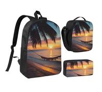 JKLQWC Lot de 3 sacs à dos colorés avec imprimé cupcakes Happy Birthday - 43,2 cm - Sac à déjeuner isotherme et trousse à crayons pour étudiants, adolescents, filles, garçons, Coco Beach Sunset Hamac