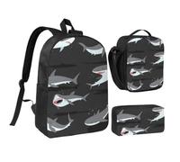 JKLQWC Lot de 3 sacs à dos d'école avec motif cerf - 43,2 cm - Sac à déjeuner isotherme et trousse à crayons pour étudiants, adolescents, filles, garçons, Poisson, One Size, Sac à dos daypack
