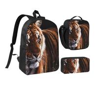 JKLQWC Lot de 3 sacs à dos d'école avec motif cerf - 43,2 cm - Sac à déjeuner isotherme et trousse à crayons pour étudiants, adolescents, filles, garçons, Tigre du Bengal., One Size, Sac à dos daypack