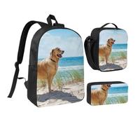 JKLQWC Lot de 3 sacs à dos d'école avec motif cerf - 43,2 cm - Sac à déjeuner isotherme et trousse à crayons pour étudiants, adolescents, filles, garçons, Golden Retriever, One Size, Sac à dos daypack