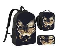 JKLQWC Lot de 3 sacs à dos d'école avec motif cerf - 43,2 cm - Sac à déjeuner isotherme et trousse à crayons pour étudiants, adolescents, filles, garçons, Ailes de papillon., One Size, Sac à dos