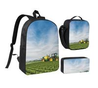 JKLQWC Lot de 3 sacs à dos d'école avec motif cerf - 43,2 cm - Sac à déjeuner isotherme et trousse à crayons pour étudiants, adolescents, filles, garçons, Tractor Farm, One Size, Sac à dos daypack