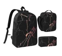 JKLQWC Lot de 3 sacs à dos d'école avec motif cerf - 43,2 cm - Sac à déjeuner isotherme et trousse à crayons pour étudiants, adolescents, filles, garçons, Or rose noir., One Size, Sac à dos daypack