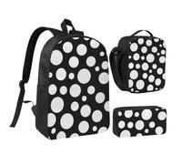 JKLQWC Lot de 3 sacs à dos d'école avec motif cerf - 43,2 cm - Sac à déjeuner isotherme et trousse à crayons pour étudiants, adolescents, filles, garçons, Pois noirs et blancs 1, One Size, Sac à dos
