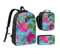 JKLQWC Lot de 3 sacs à dos d'école avec sac à déjeuner isotherme et trousse à crayons pour étudiants, adolescents, filles, garçons - 43,2 cm, Hello Hawaii, One Size, Sac à dos daypack