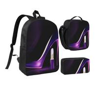 JKLQWC Lot de 3 sacs à dos d'école avec sac à déjeuner isotherme et trousse à crayons pour étudiants, adolescents, filles, garçons et filles - Motif galaxie - 43,2 cm, Élégants talons hauts violets