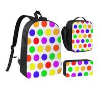 JKLQWC Lot de 3 sacs à dos d'école avec sac à déjeuner isotherme et trousse à crayons pour étudiants, adolescents, filles, garçons - 43,2 cm - Motif dragon rouge sang, Jolis pois., One Size, Sac à dos