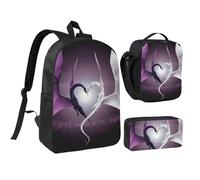 JKLQWC Lot de 3 sacs à dos d'école avec sac à déjeuner isotherme et trousse à crayons pour étudiants, adolescents, filles, garçons - 43,2 cm, Dragons violets et écrits, One Size, Sac à dos daypack