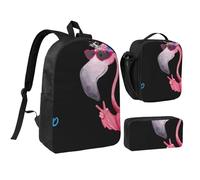 JKLQWC Lot de 3 sacs à dos d'école avec sac à déjeuner isotherme et trousse à crayons pour étudiants, adolescents, filles, garçons - 43,2 cm - Motif rose rouge, Lunettes Hello Flamant rose, One Size