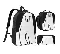 JKLQWC Lot de 3 sacs à dos d'école avec sac à déjeuner isotherme et trousse à crayons pour étudiants, adolescents, filles, garçons - Motif drapeau du Costa Rica - 43,2 cm, ours polaire, One Size, Sac