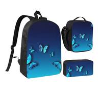 JKLQWC Lot de 3 sacs à dos d'école avec sac à déjeuner isotherme et trousse à crayons pour étudiants, adolescents, filles, garçons - 43,2 cm - Motif dragon rouge sang, Beau papillon bleu., One Size