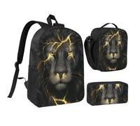 JKLQWC Lot de 3 sacs à dos d'école avec sac à déjeuner isotherme et trousse à crayons pour étudiants, adolescents, filles, garçons - 43,2 cm, Cool Lion, One Size, Sac à dos daypack