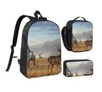 JKLQWC Lot de 3 sacs à dos d'école avec sac à déjeuner isotherme et trousse à crayons pour étudiants, adolescents, filles, garçons - 43,2 cm, Ferme avec cerf., One Size, Sac à dos daypack