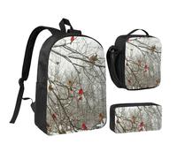 JKLQWC Lot de 3 sacs à dos d'école avec sac à déjeuner isotherme et trousse à crayons pour étudiants, adolescents, filles, garçons - 43,2 cm - Motif dragon rouge sang, Bouleaux., One Size, Sac à dos