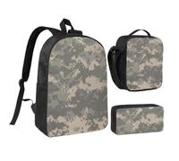 JKLQWC Lot de 3 sacs à dos d'école avec sac à déjeuner isotherme et trousse à crayons pour étudiants, adolescents, filles, garçons - 43,2 cm - Motif dragon rouge sang, Camouflage numérique militaire