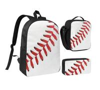 JKLQWC Lot de 3 sacs à dos d'école avec sac à déjeuner isotherme et trousse à crayons pour étudiants, adolescents, filles, garçons - 43,2 cm - Motif dragon rouge sang, Baseball Lace Close Up, One Size