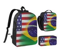 JKLQWC Lot de 3 sacs à dos d'école avec sac à déjeuner isotherme et trousse à crayons pour étudiants, adolescents, filles, garçons - 43,2 cm - Motif dragon rouge sang, Drapeaux américains et