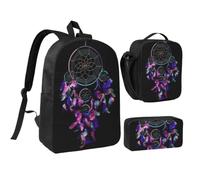 JKLQWC Lot de 3 sacs à dos d'école avec sac à déjeuner isotherme et trousse à crayons pour étudiants, adolescents, filles, garçons - 43,2 cm, Attrapeur de rêves, One Size, Sac à dos daypack