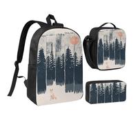 JKLQWC Lot de 3 sacs à dos d'école avec sac à déjeuner isotherme et trousse à crayons pour étudiants, adolescents, filles, garçons - 43,2 cm, Wilderness Fox Art, One Size, Sac à dos daypack