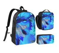 JKLQWC Lot de 3 sacs à dos d'école avec sac à déjeuner isotherme et trousse à crayons pour étudiants, adolescents, filles, garçons - 43,2 cm - Motif dragon rouge sang, Libellule bleue., One Size, Sac
